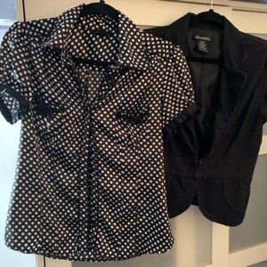 Polka dot blouse and black blazer